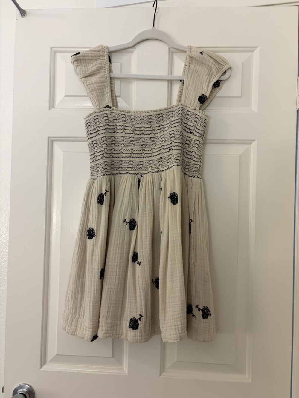 Free People Cream Mini Dress with Black Floral Embroidery